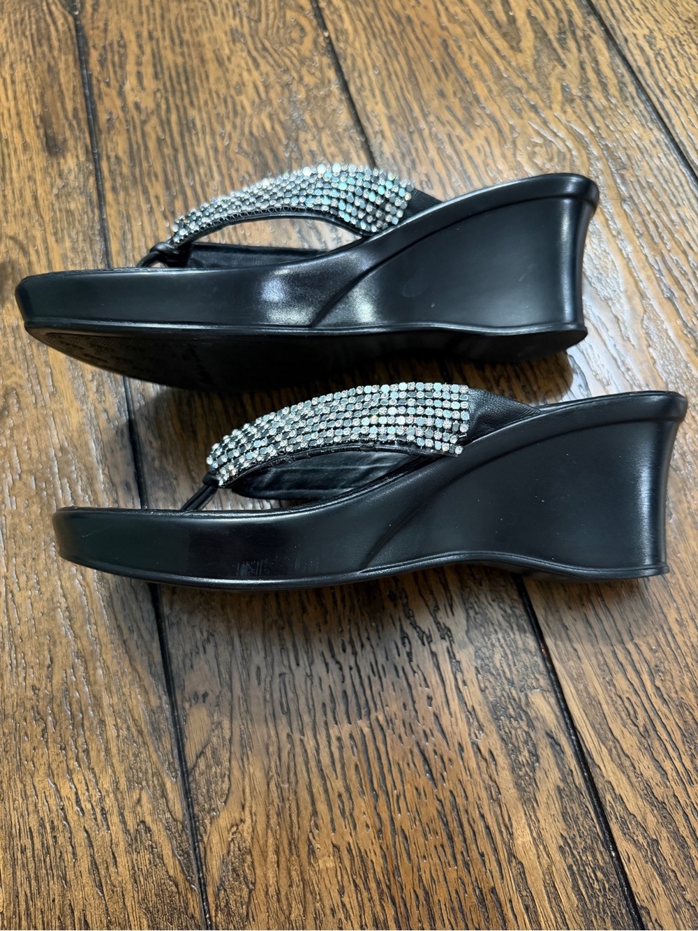 Y2K Italian Shoemakers Wedge Sandals with Rhinestone Bling Straps - 6